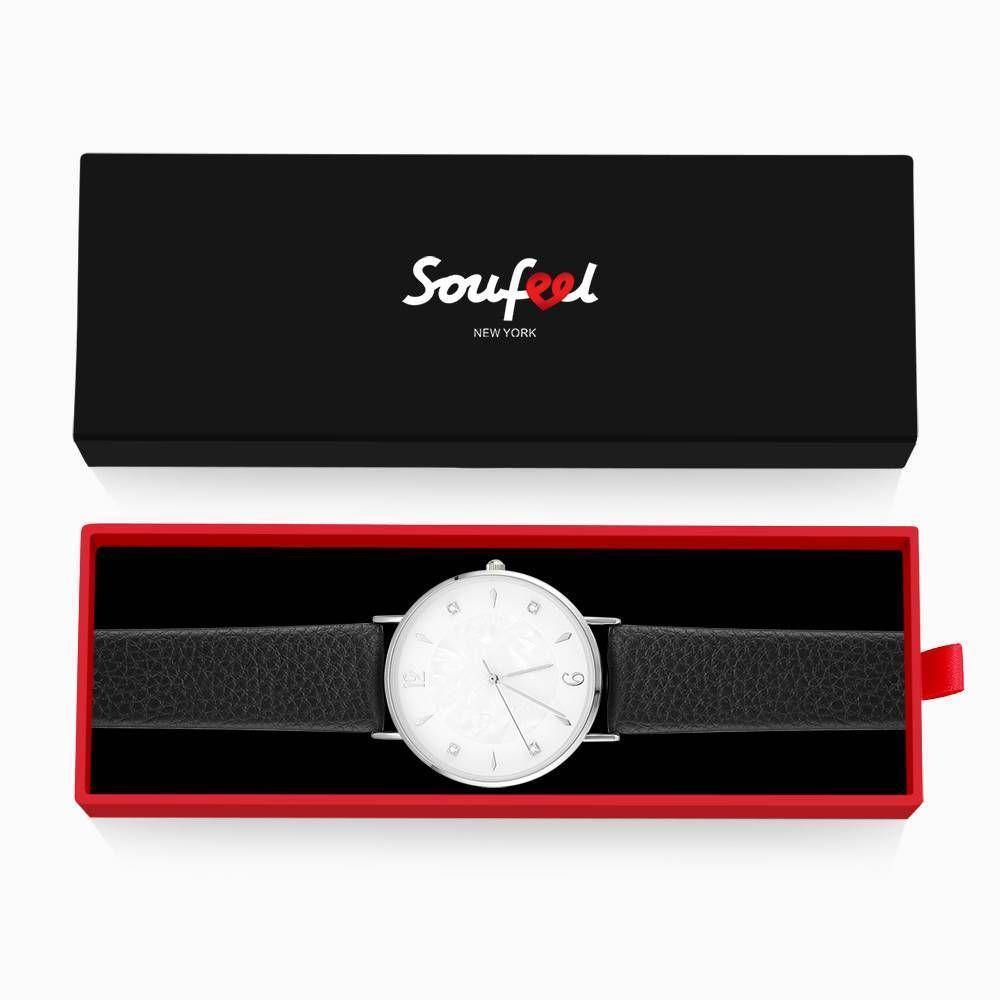 Marble Dial Watch Black Leather Strap - Men's - soufeelus