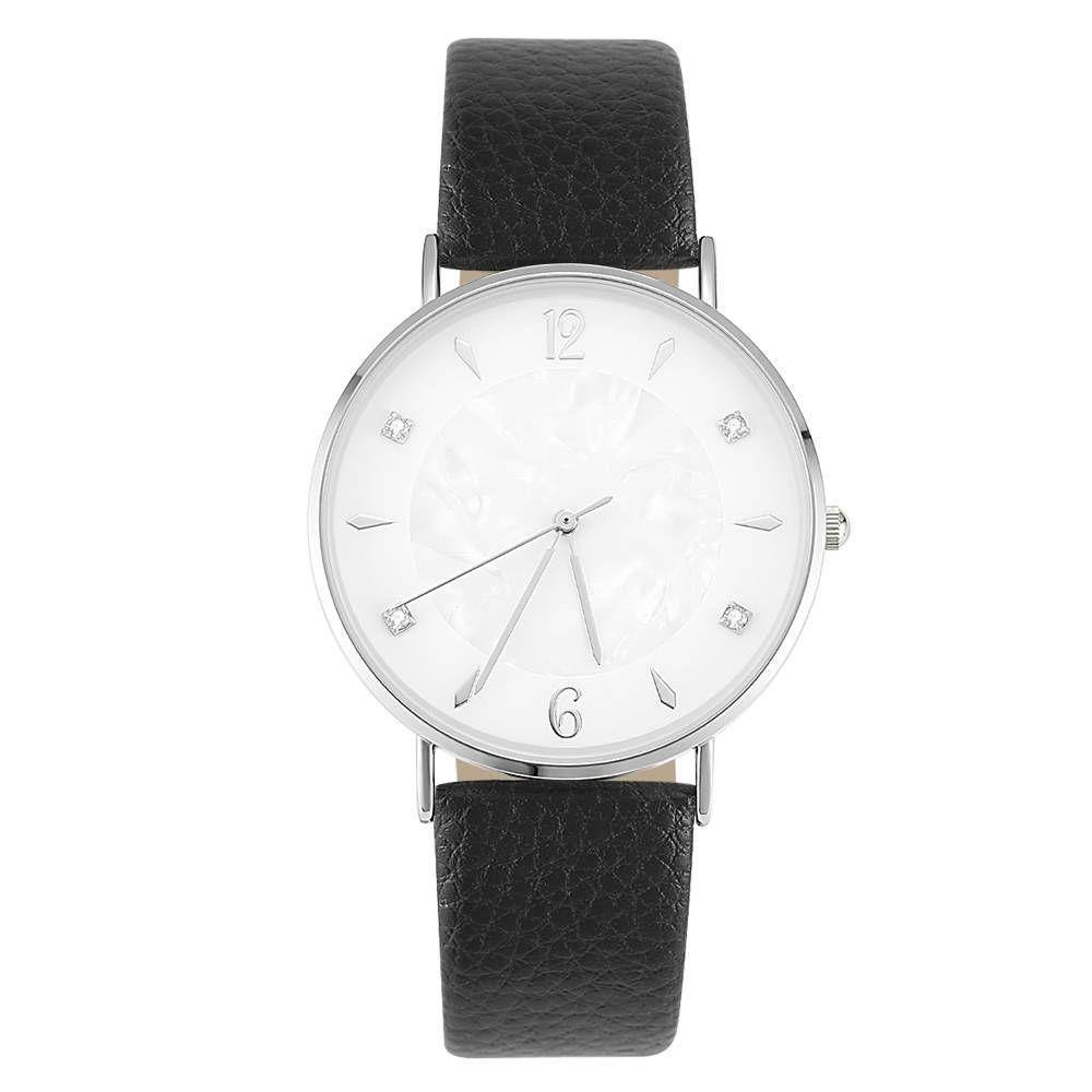 Marble Dial Watch Black Leather Strap - Men's - soufeelus