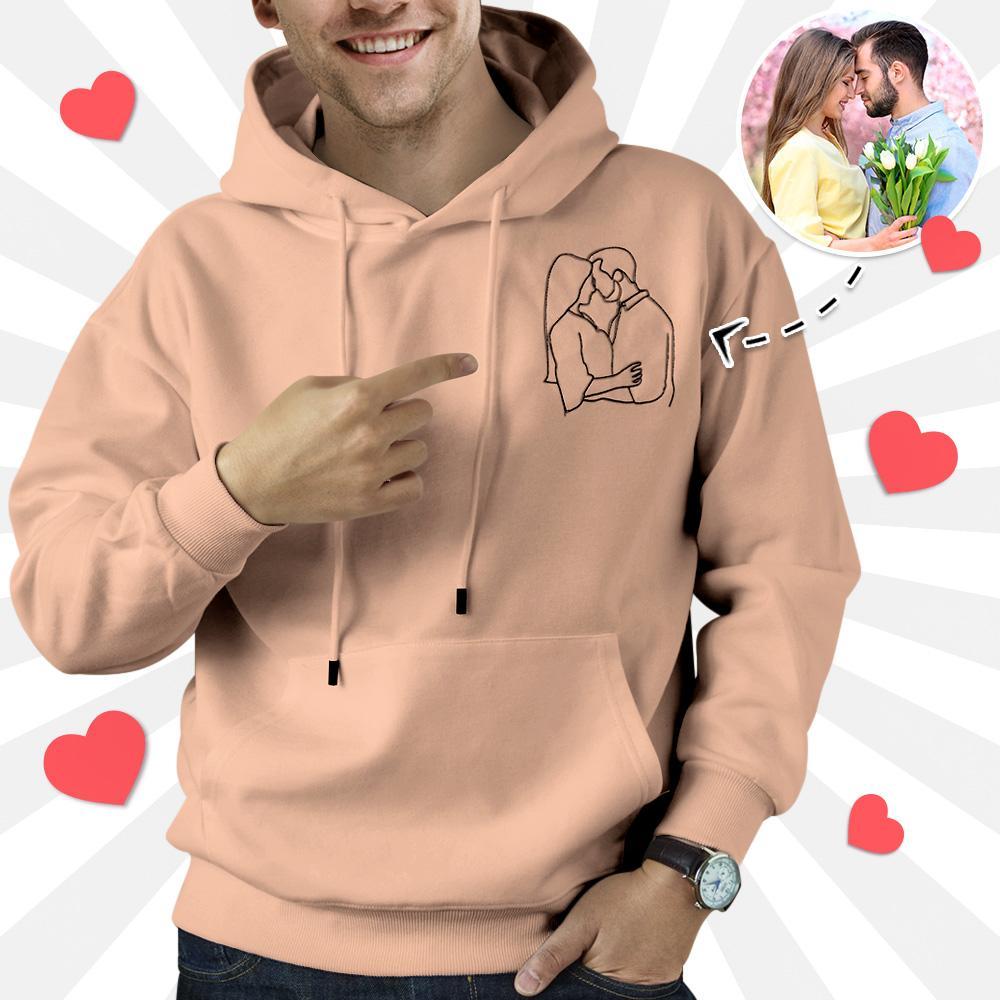 Custom Embroidered Pocket Portrait From Photo Outline Photo Sweatshirt Custom Photo Couple Hoodie Gift For Bf - soufeelus