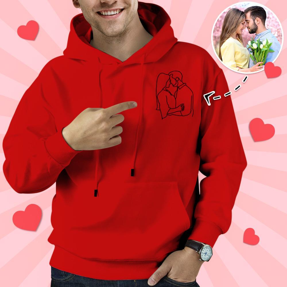 Custom Embroidered Pocket Portrait From Photo Outline Photo Sweatshirt Custom Photo Couple Hoodie Gift For Bf - soufeelus