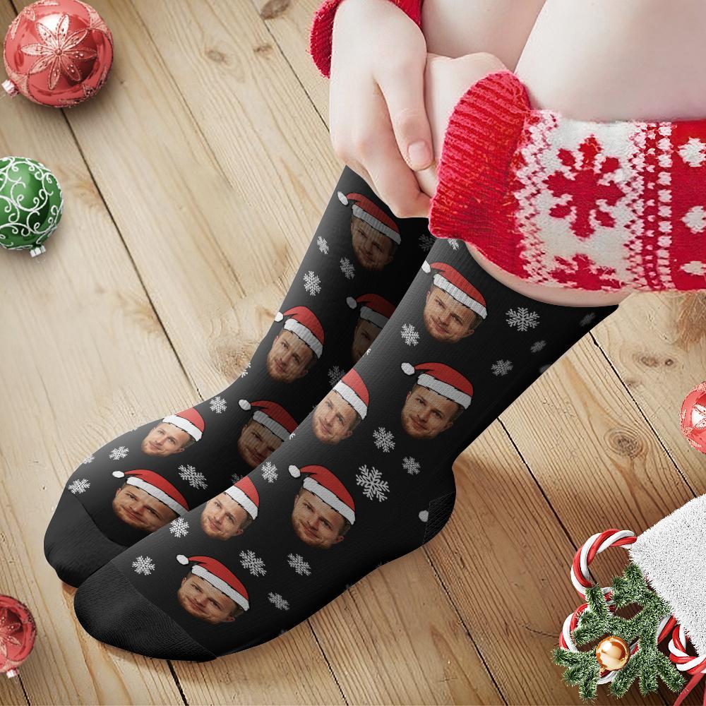 Custom Face Socks Personalized Photo Socks Christmas Gift Santa Socks - Santa Hat