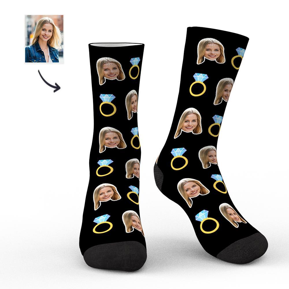 Custom Face Socks Long Stockings with Diamond Pattern Gift for Her