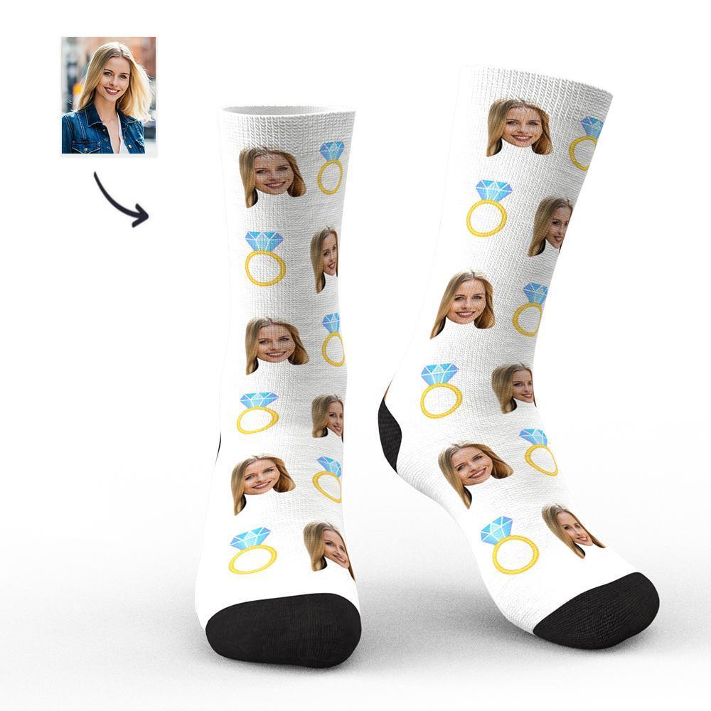 Custom Face Socks Long Stockings with Diamond Pattern Gift for Her