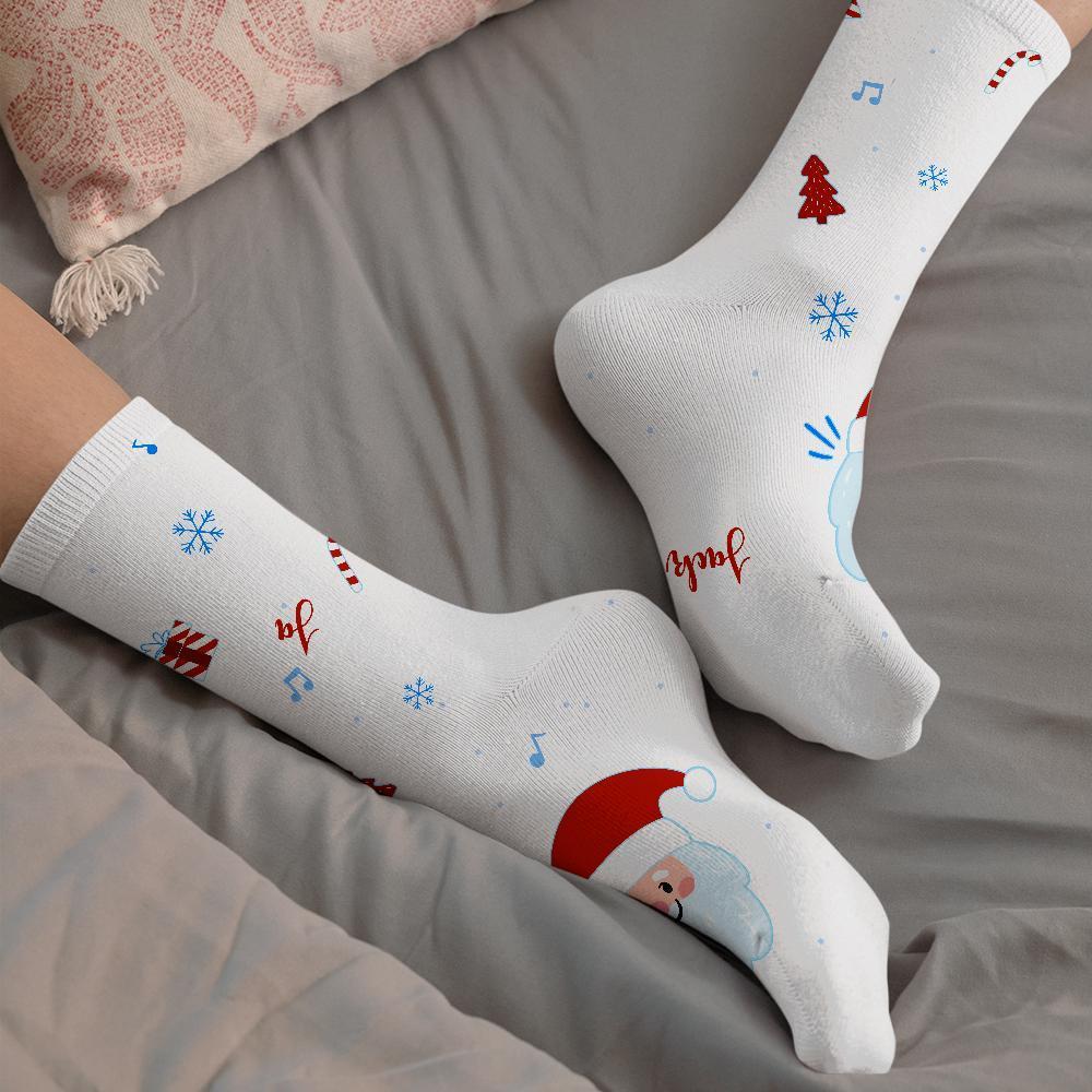 Custom Engraved Socks Long Stockings with Santa Claus Pattern Gift for Lovers