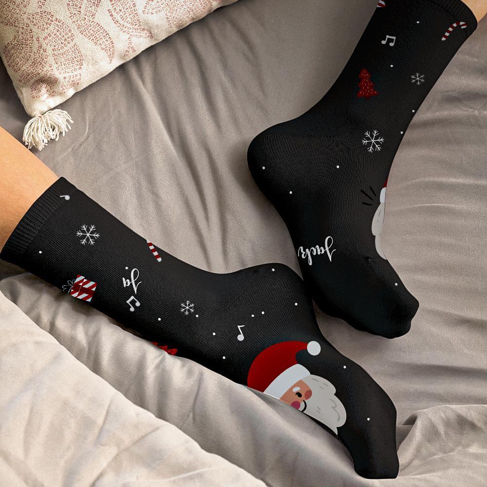 Custom Engraved Socks Long Stockings with Santa Claus Pattern Gift for Lovers