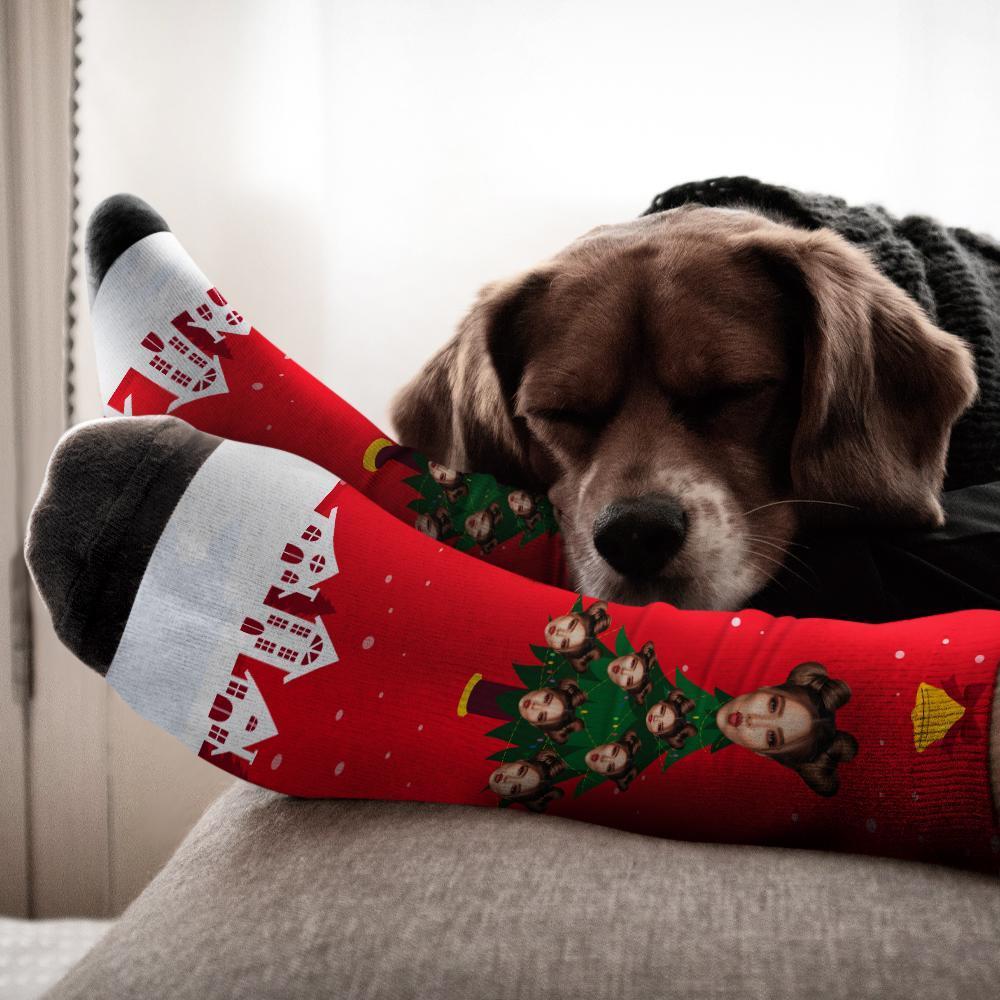 Custom Face Socks Christmas Tree Photo Socks