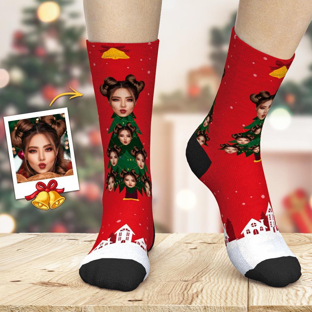 Custom Face Socks Christmas Tree Photo Socks
