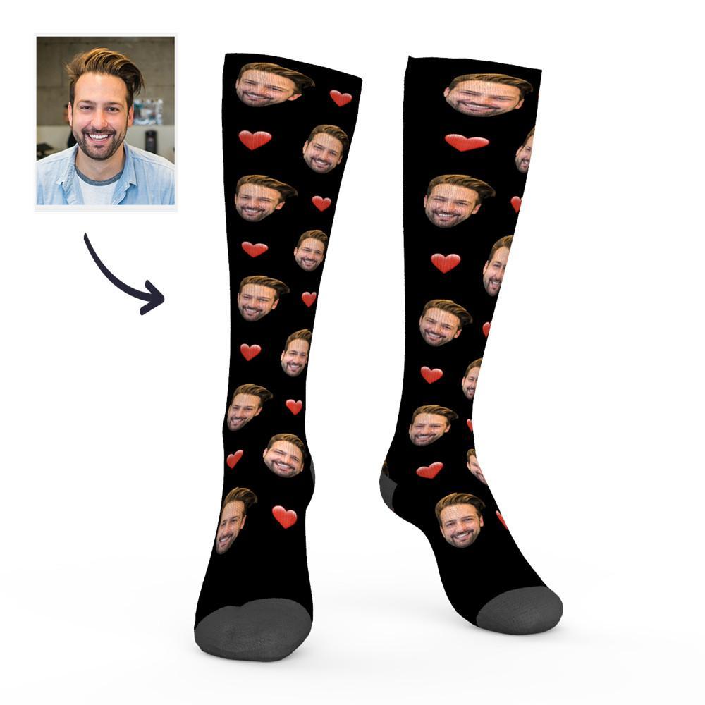 Custom Photo Knee High Socks With Heart