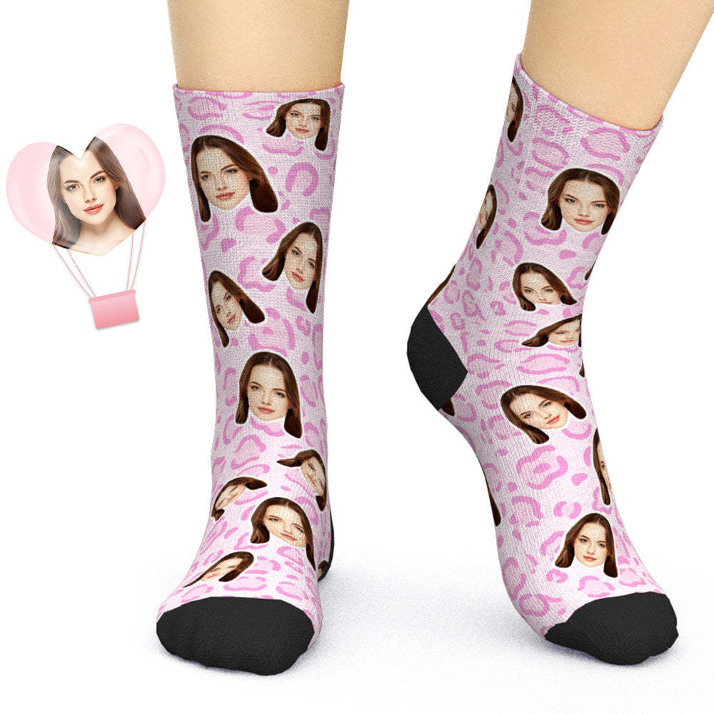 Custom Leopard Print Face Socks Funny Socks Birthday Gifts for Women - 