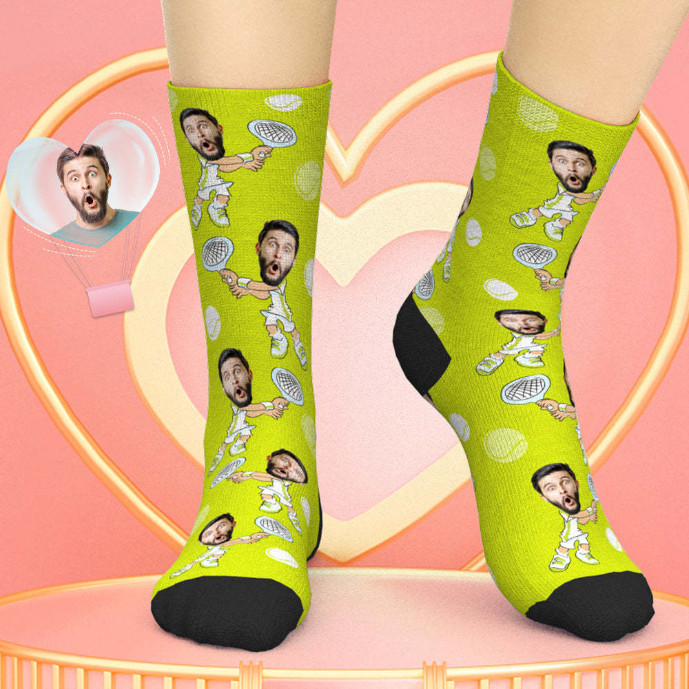 Custom Tennis Face Socks Personalized Sports Socks for Tennis Lovers - 