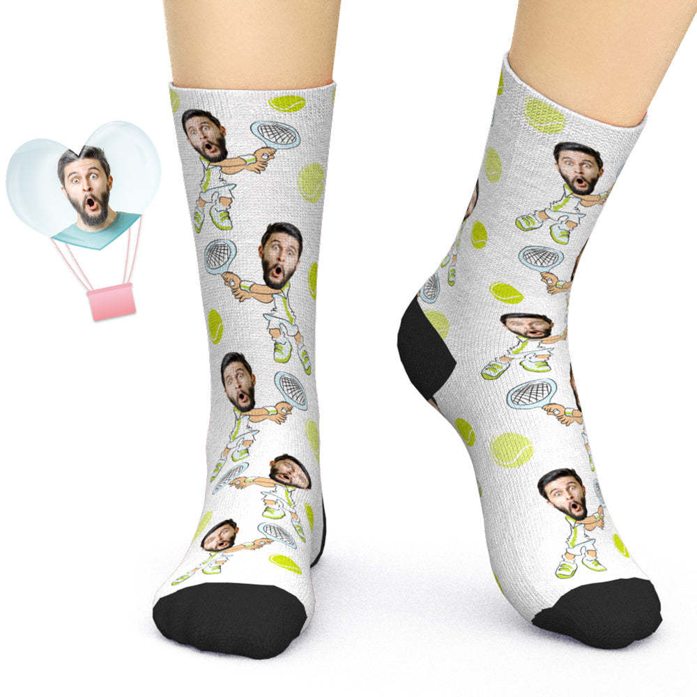 Custom Tennis Face Socks Personalized Sports Socks for Tennis Lovers - 