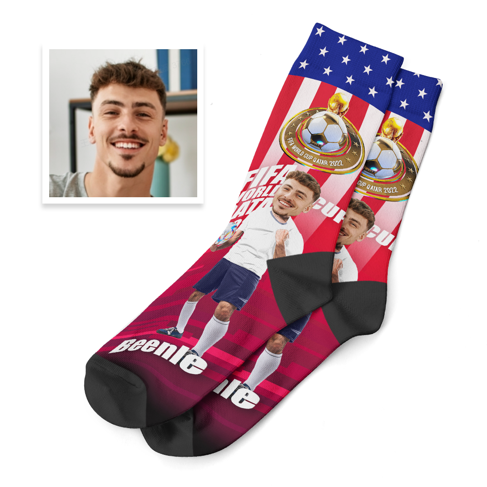 Custom Face World Cup 2022 Socks Add Photo and Text Socks - American - soufeelus