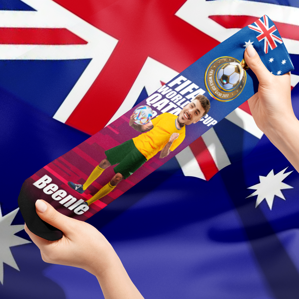 Custom Face Socks Add Pictures and Text Socks World Cup 2022 Socks Gifts for Him - Australia - soufeelus