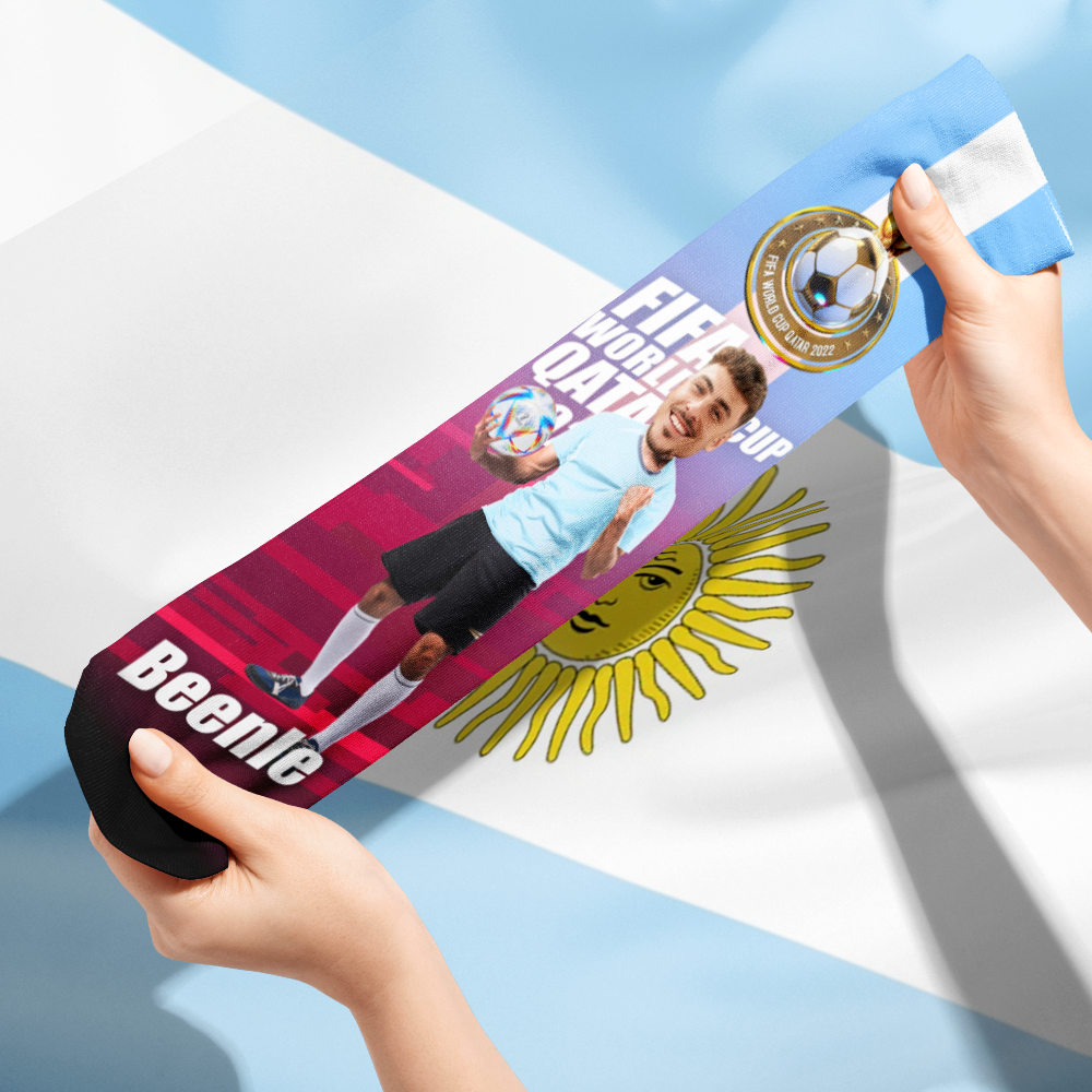 Custom Face World Cup 2022 Socks Add Photo and Text Socks - Argentina - soufeelus