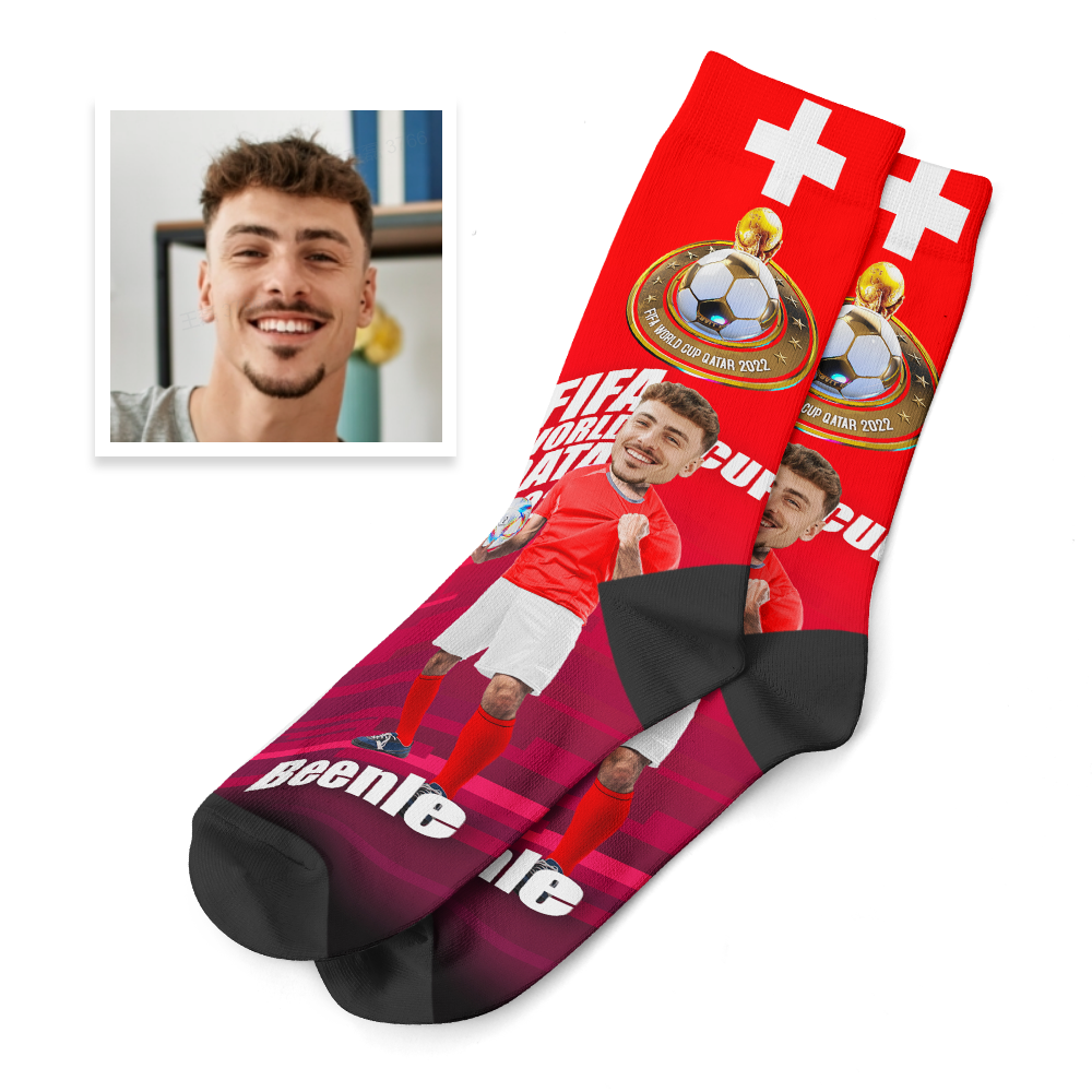 Custom Face World Cup 2022 Socks Add Photo and Text Socks - Switzerland - soufeelus