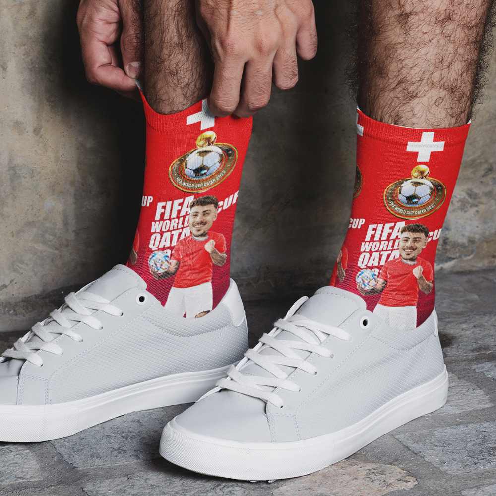 Custom Face World Cup 2022 Socks Add Photo and Text Socks - Switzerland - soufeelus