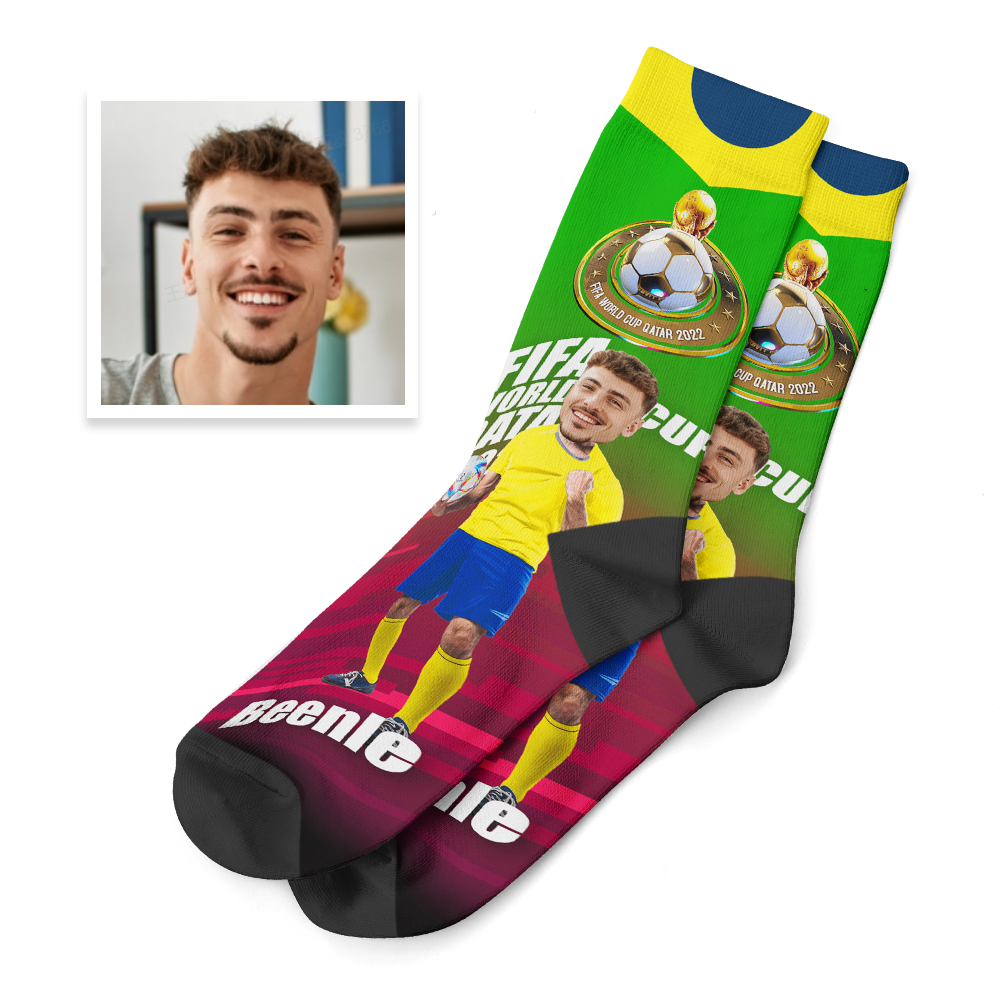 Custom Face Socks Add Pictures and Text Socks World Cup 2022 Socks Gifts for Family - Brazil - soufeelus