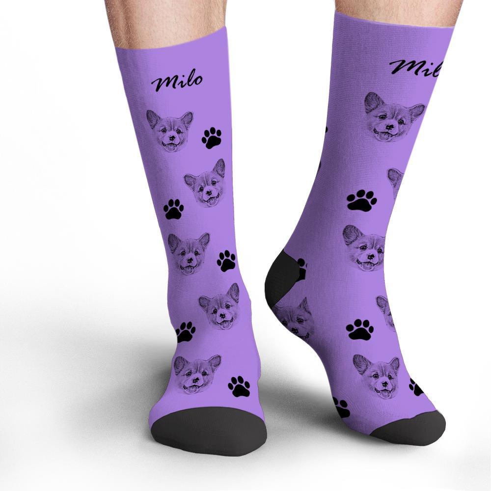 Custom Socks Pet Face Photo Socks Text Name Photoprint Socks For Pet - soufeelus