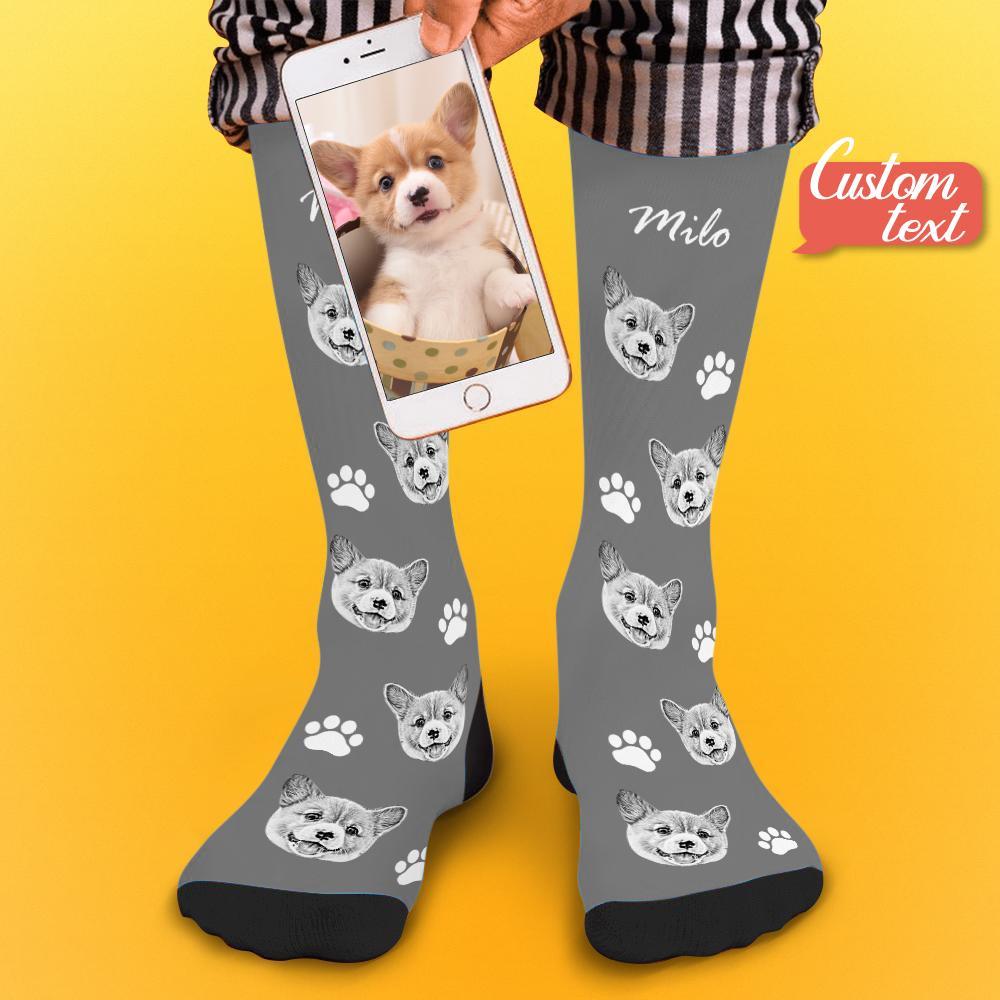 Custom Socks Pet Face Photo Socks Text Name Photoprint Socks For Pet - soufeelus