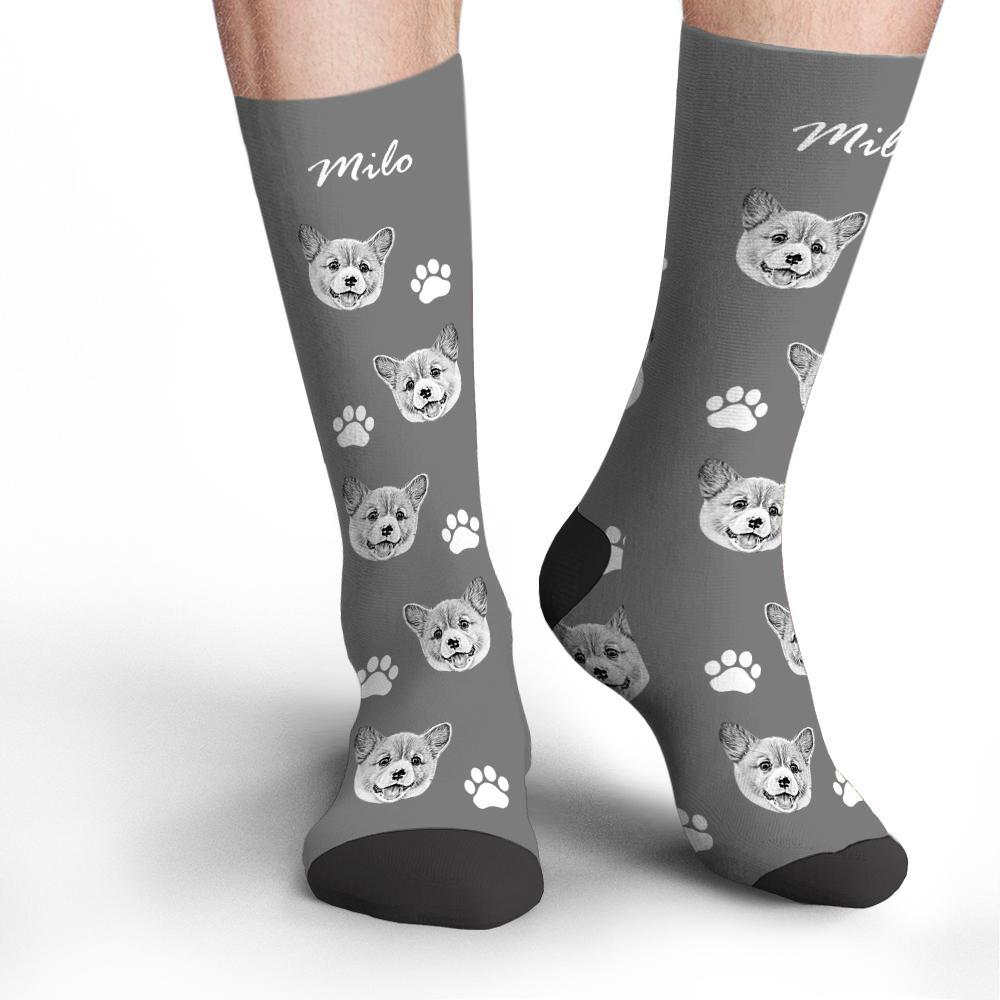 Custom Socks Pet Face Photo Socks Text Name Photoprint Socks For Pet - soufeelus