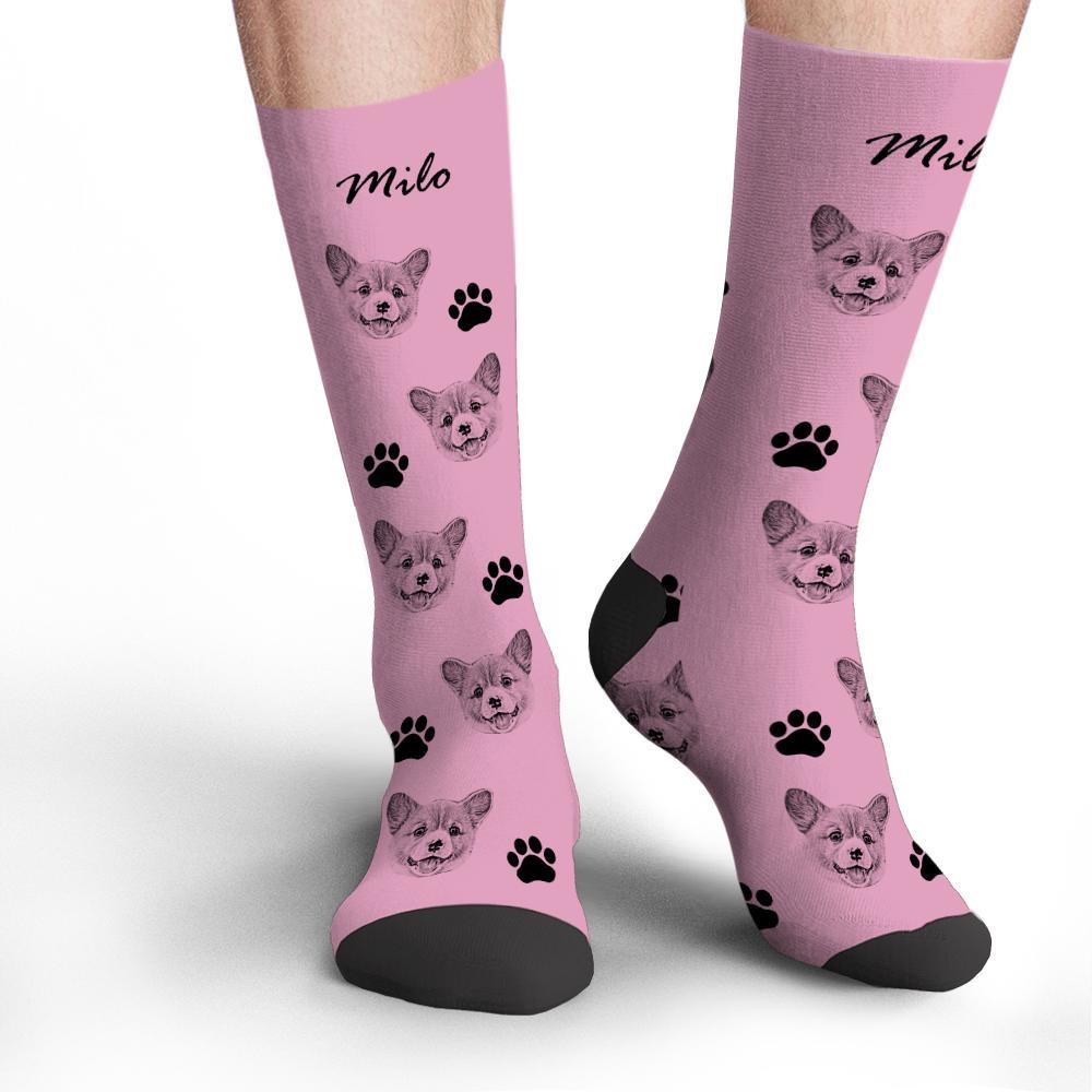 Custom Socks Pet Face Photo Socks Text Name Photoprint Socks For Pet - soufeelus