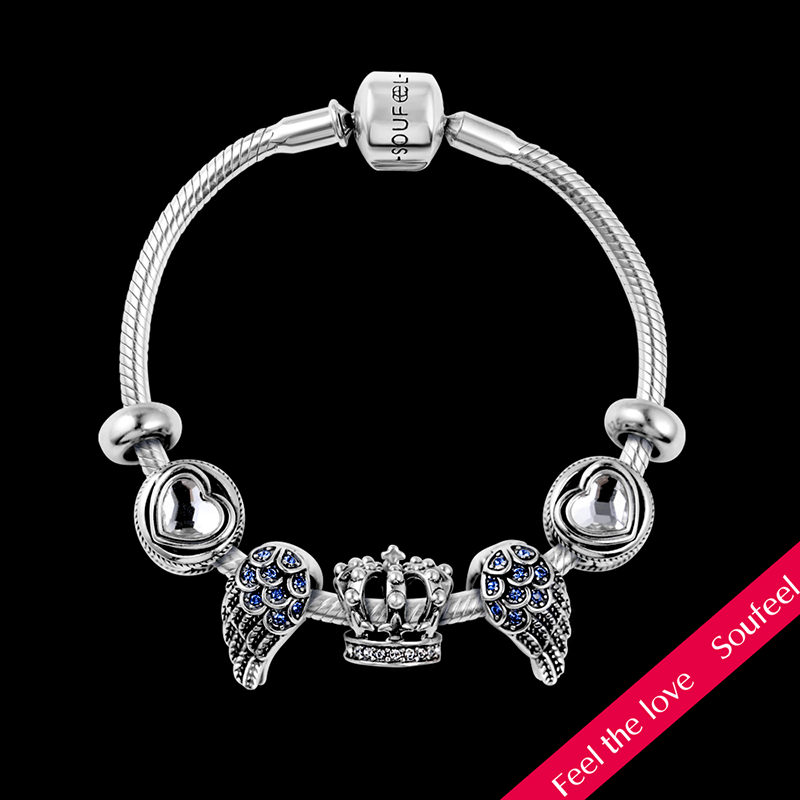 Angel Wings Complete Charm Bracelet Silver - soufeelus