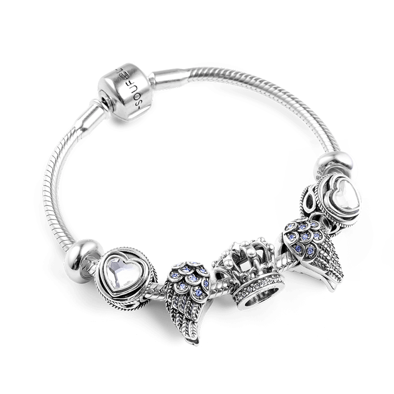 Angel Wings Complete Charm Bracelet Silver - soufeelus