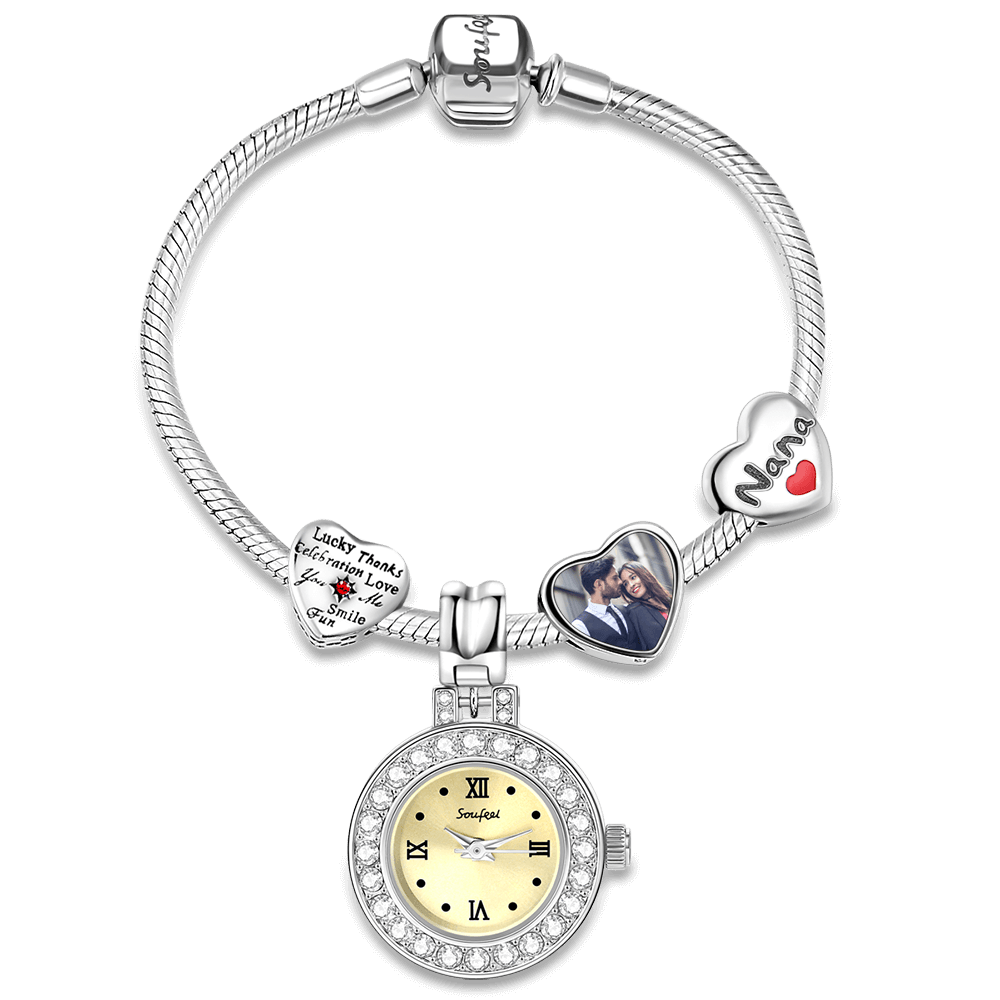 Timeless Love Bracelet with Engraved Photo Charm Silver - soufeelus