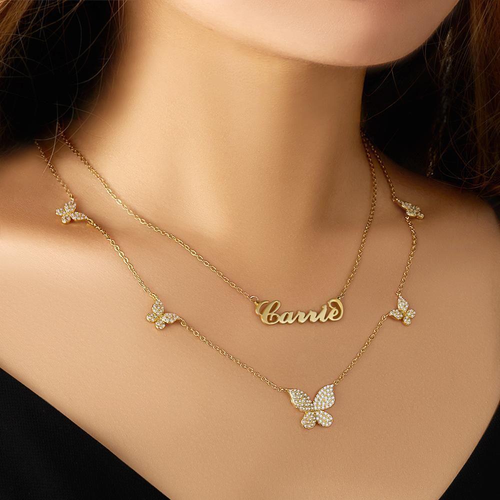 Soufeel Gold Carrie Style Name Necklace With Butterfly Pendant Necklace For Girlfriend Gifts Zircon