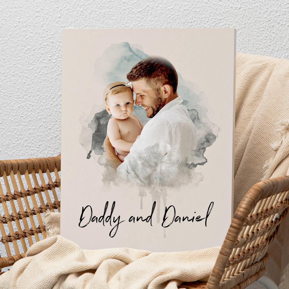 Custom Wall Art Watercolor Photo Aquarelle Oil Painting Frameless Father's Day Gift - soufeelus