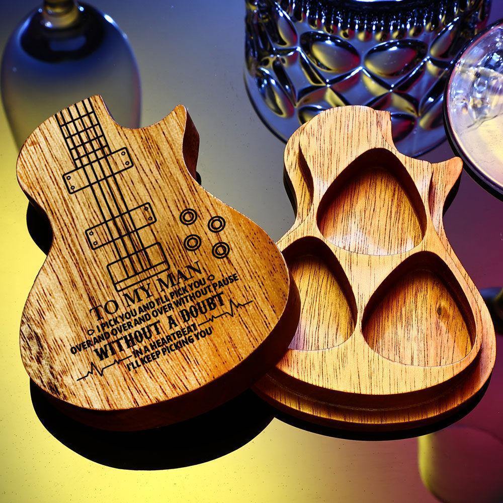 Guitar Wood Picks Box Guitar-shaped Picks Box Plectrum Container 3PCS Guitar Pick  Unique Gifts for Musician - soufeelus