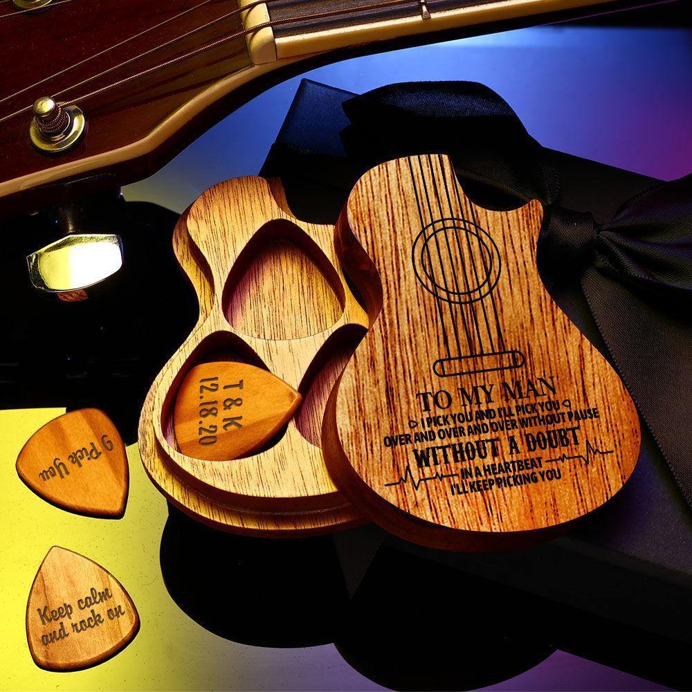 Guitar Wood Picks Box Guitar-shaped Picks Box Plectrum Container 3PCS Guitar Pick - soufeelus