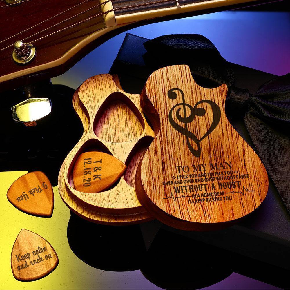 Guitar Wood Picks Box Guitar-shaped Picks Box Plectrum Container 3PCS Guitar Pick - soufeelus
