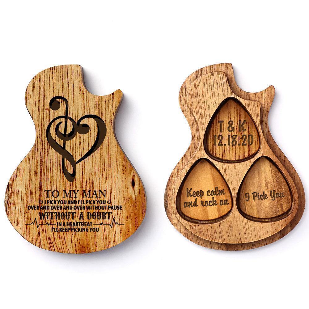 Guitar Wood Picks Box Guitar-shaped Picks Box Plectrum Container 3PCS Guitar Pick - soufeelus