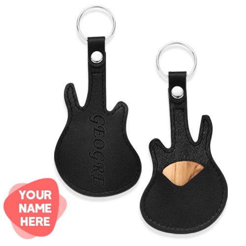Custom Engraved Guitar Pick Holder Guitar Shape - Brown detail