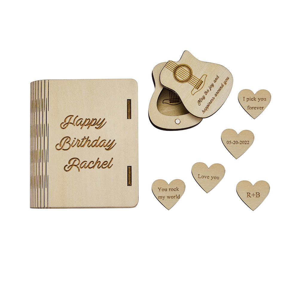 Custom Heart Guitar Picks with Guitar Shaped Box Personalized Wooden Box Valentine's Day Gifts - soufeelus
