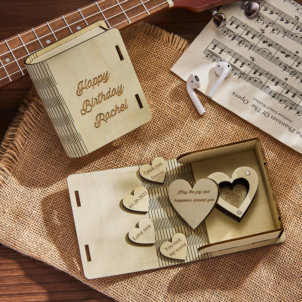 Custom Heart Guitar Picks with Heart Shaped Box Personalized Wooden Box Valentine's Day Gifts - soufeelus