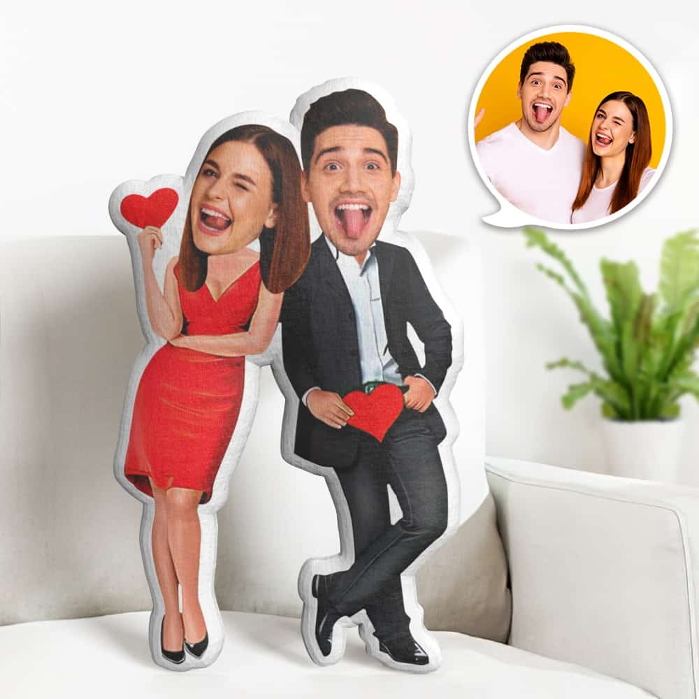 Valentine's Day Gift Custom Face Pillow, Couple with Heart Face Doll, the Best Gift for Lover - soufeelus