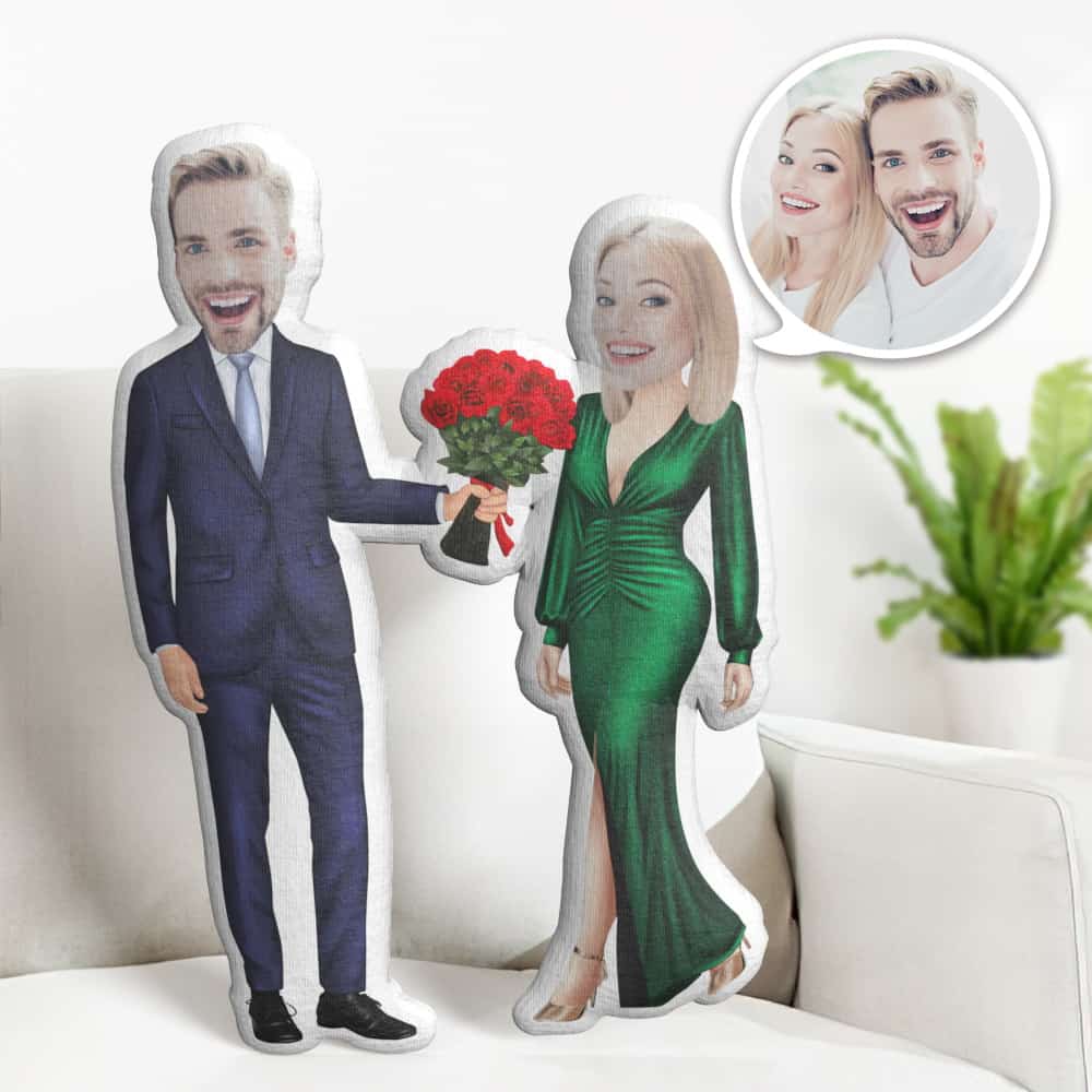 Valentine's Day Gift Custom Face Pillow, Flower Couple Face Doll, the Best Gift for Lover - soufeelus