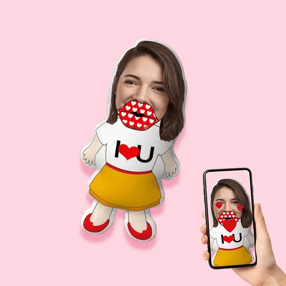 Custom Face Pillow Female I LOVE U Pillow Personalized Face MinIMe Pillow - soufeelus