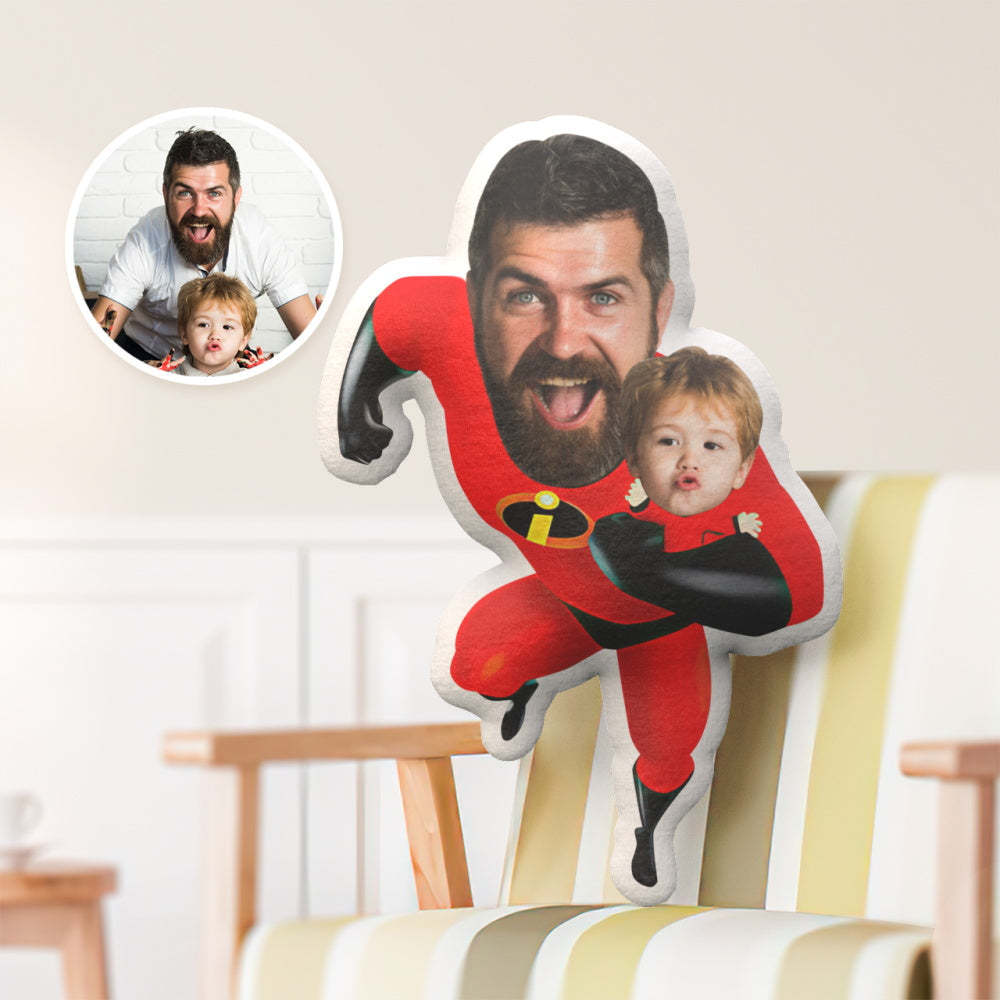 Father's Day Gift Custom Pillow Face Body Pillow Personalized Super Hero Daddy and Me Pillow Gift -