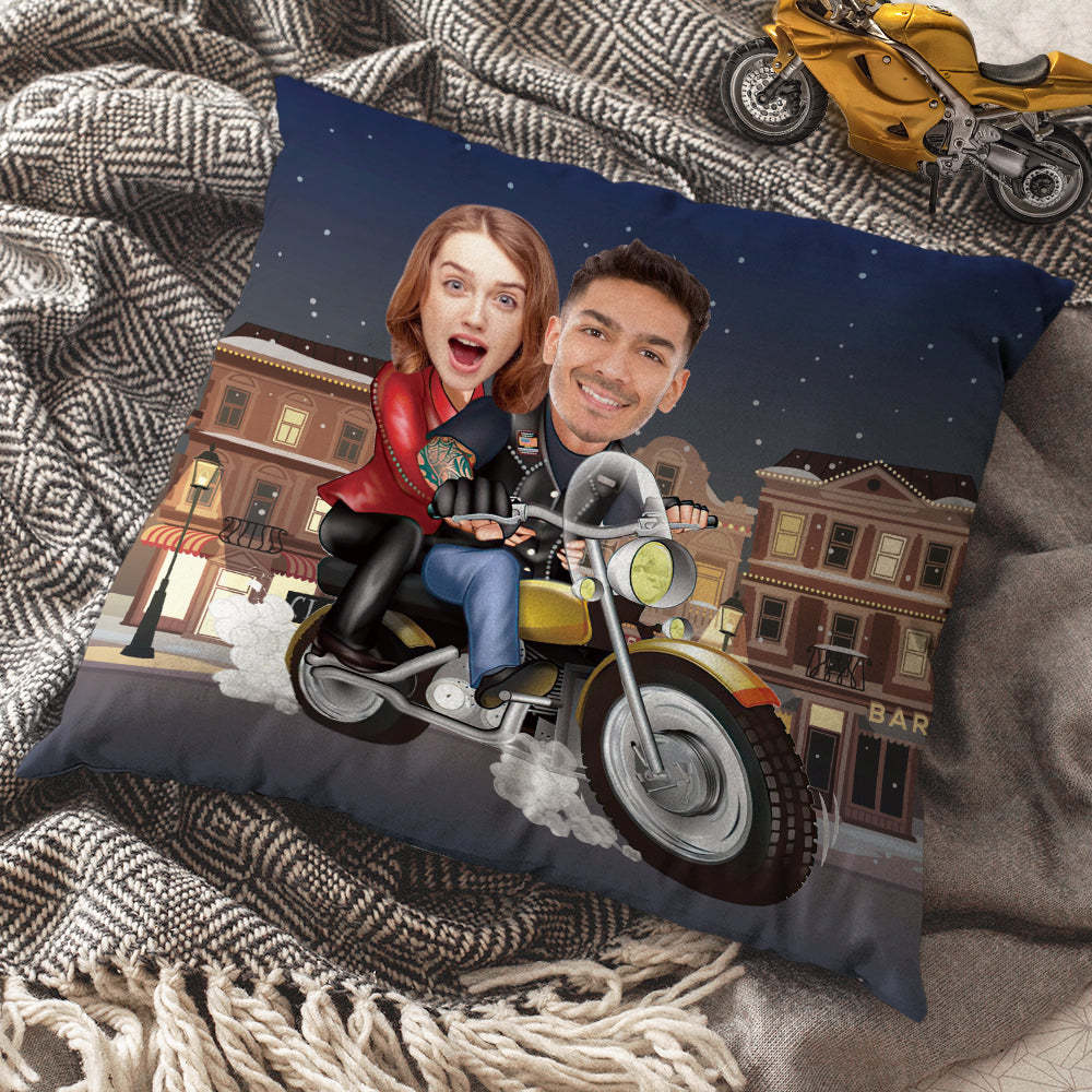 Personalized Couple Photo Pillow Unique Harley Motors Pillow Best Gift for Motorcycle Lover -
