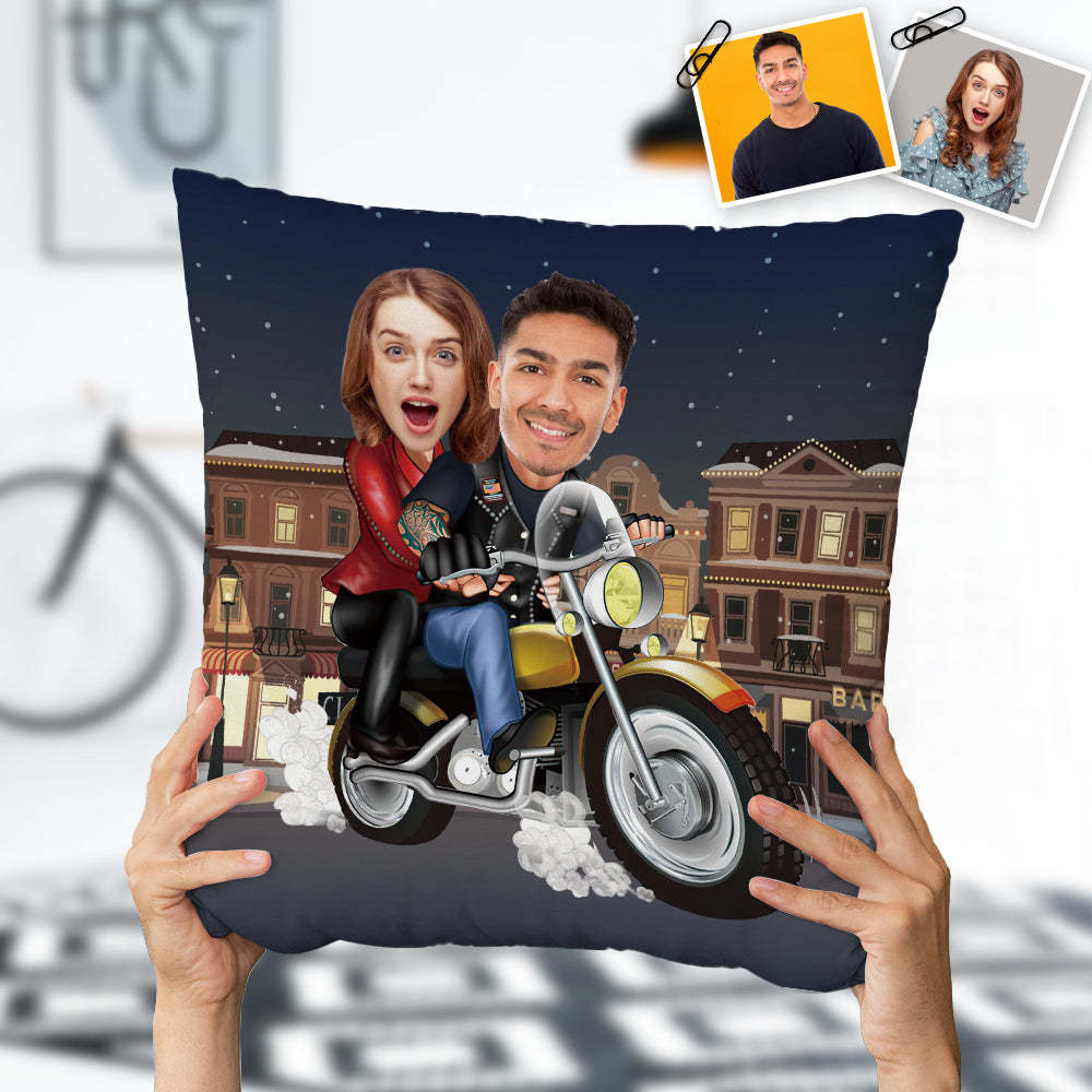 Personalized Couple Photo Pillow Unique Harley Motors Pillow Best Gift for Motorcycle Lover -