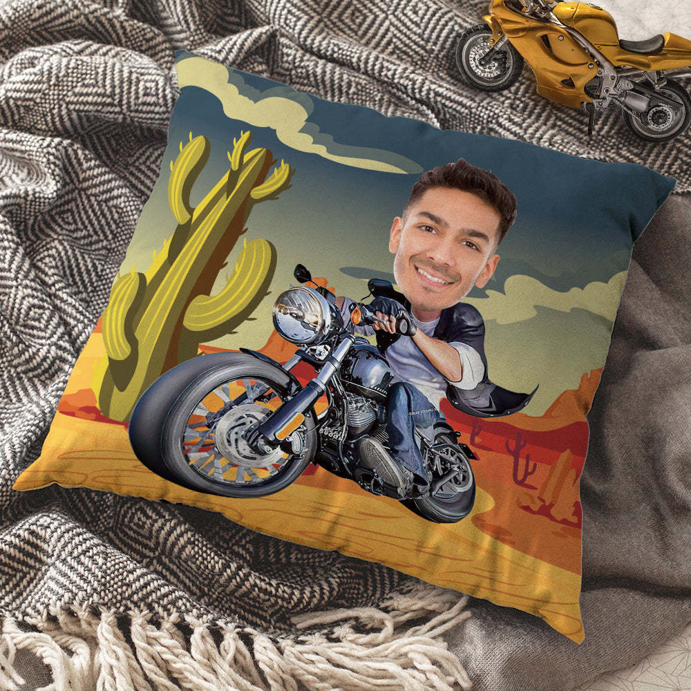 Custom Face Pillow Unique Cool Harley Motors Pillow Funny Motorcycle Lover Gift -