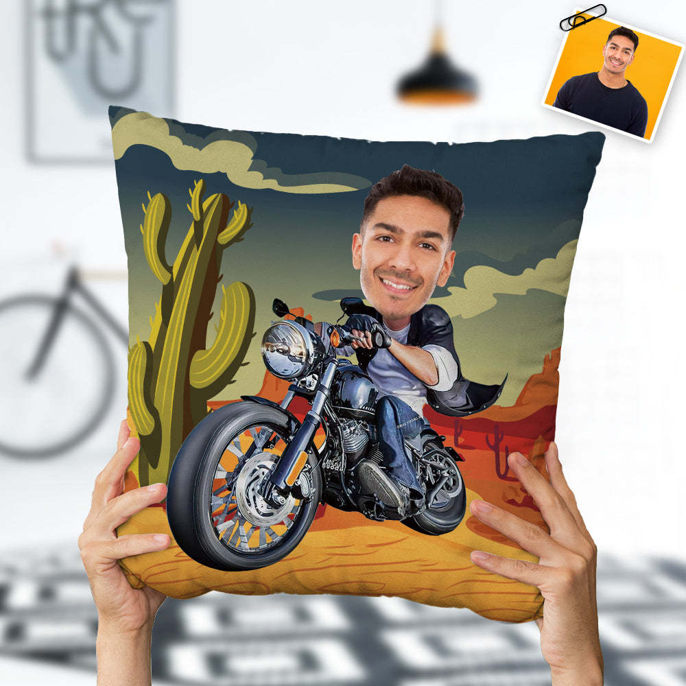 Custom Face Pillow Unique Cool Harley Motors Pillow Funny Motorcycle Lover Gift -