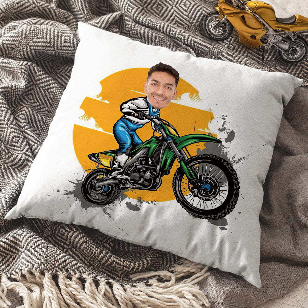 Custom Photo Pillow Funny Green Motorcycle Pillow Best Gift For Motorcycle Lover -