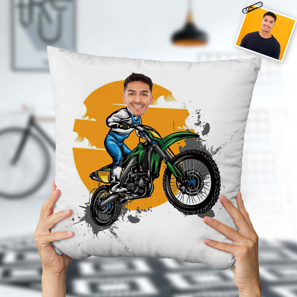 Custom Photo Pillow Funny Green Motorcycle Pillow Best Gift For Motorcycle Lover -