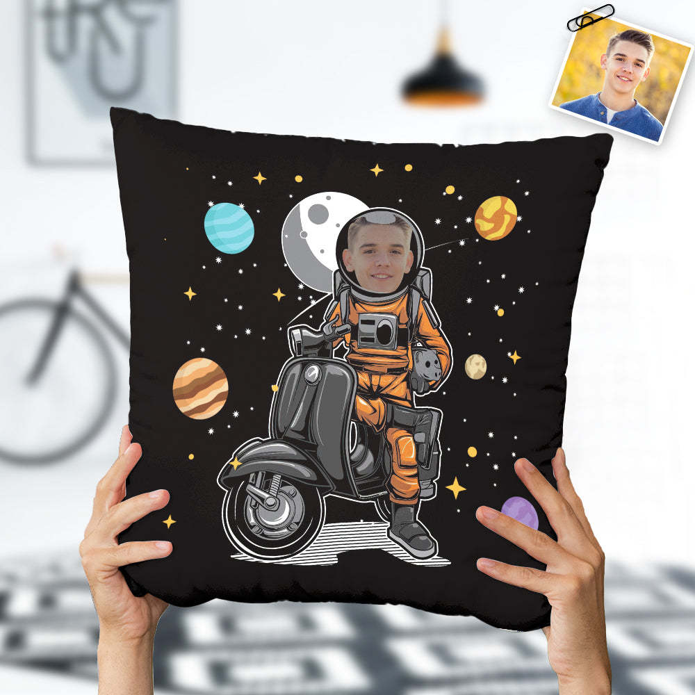 Custom Photo Pillow Funny Astronaut Motorcyclist Pillow - 