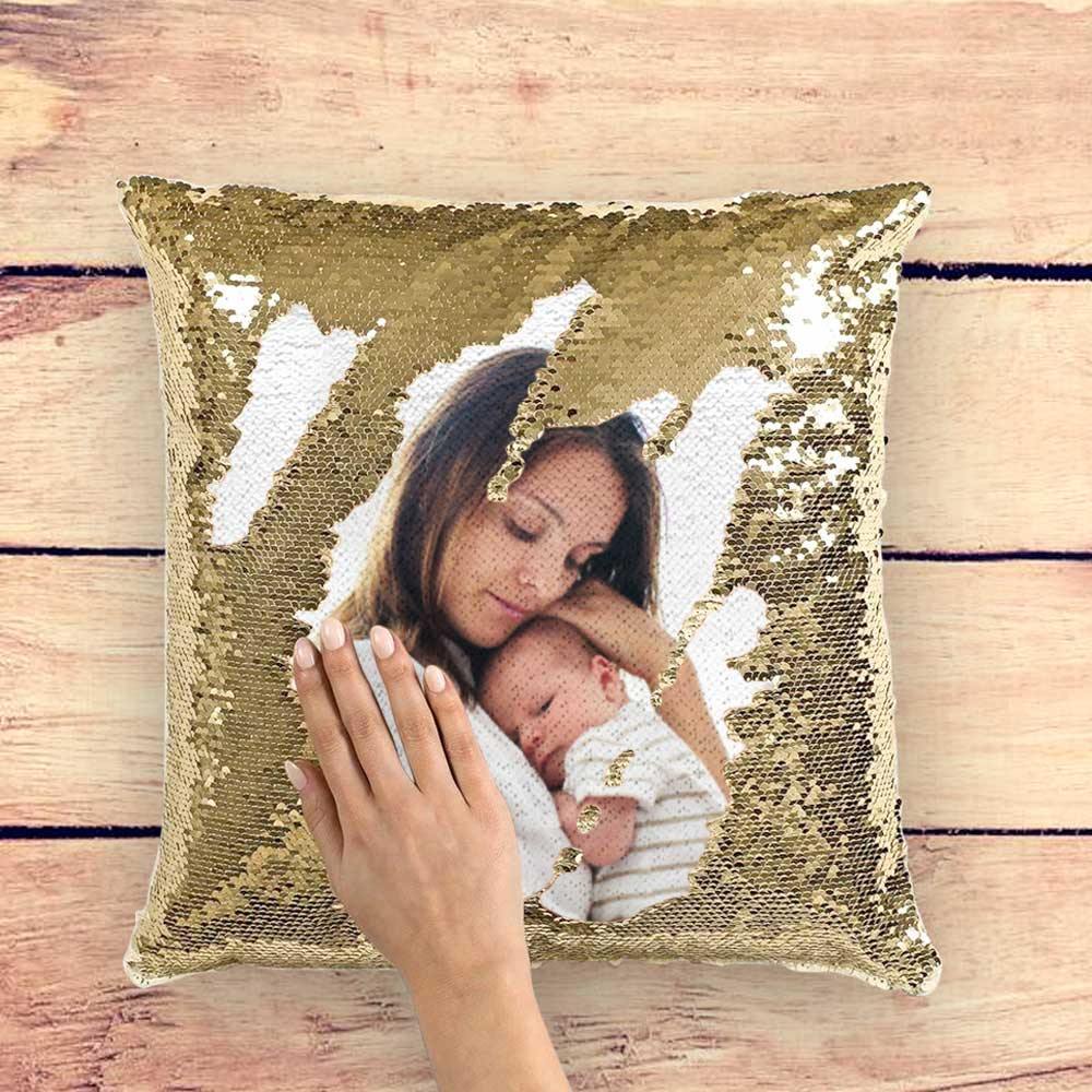 Custom Photo Magic Sequins Pillow Golden Color Shiny Best Gifts 15.75 * 15.75 - soufeelus