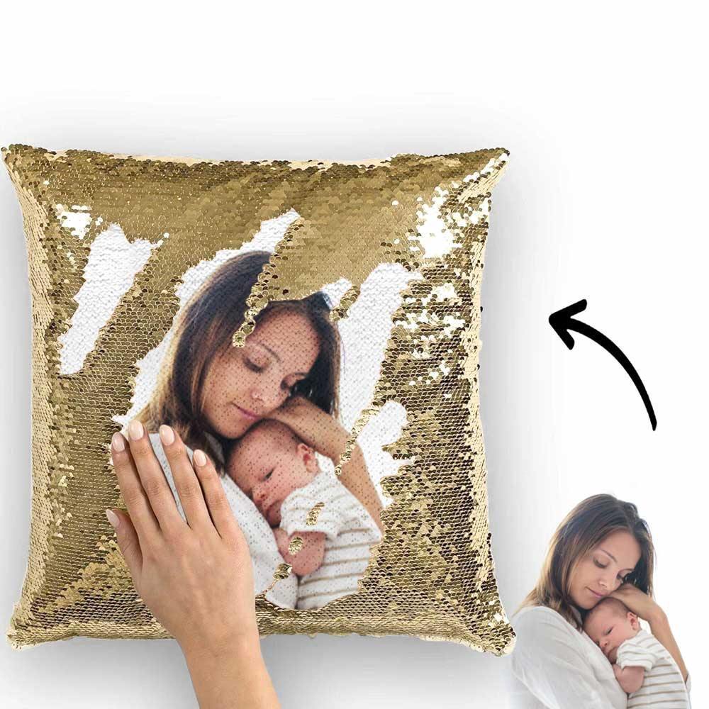 Photo Pillowcase Magic Sequins Pillowcase Golden Color Shiny Best Gifts 15.75 * 15.75 - soufeelus
